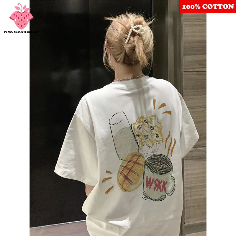 Korean White T-shirt Women Summer 2025 New 100% Cotton Short sleeve Graffiti Pattern Print T-shirt Loose Y2k Top Female Clothing
Korean White T-shirt Women Summer 2025 New 100% Cotton Short sleeve Graffiti Pattern Print T-shirt Loose Y2k Top Female Clothing
