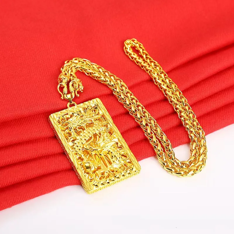 24K Pure Gold Color New Sandblasted Men's Square Dragon Pendant Gold Necklace Jewelry for Men Bro Father Wedding Gifts
24K Pure Gold Color New Sandblasted Men's Square Dragon Pendant Gold Necklace Jewelry for Men Bro Father Wedding Gifts