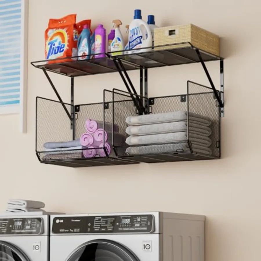 2 Pack Laundry Room Shelves Organization and Storage, Wall Mounted Clothes Drying Rack with Wire Mesh Basket Over Washer and Dr
2 Pack Laundry Room Shelves Organization and Storage, Wall Mounted Clothes Drying Rack with Wire Mesh Basket Over Washer and Dr
