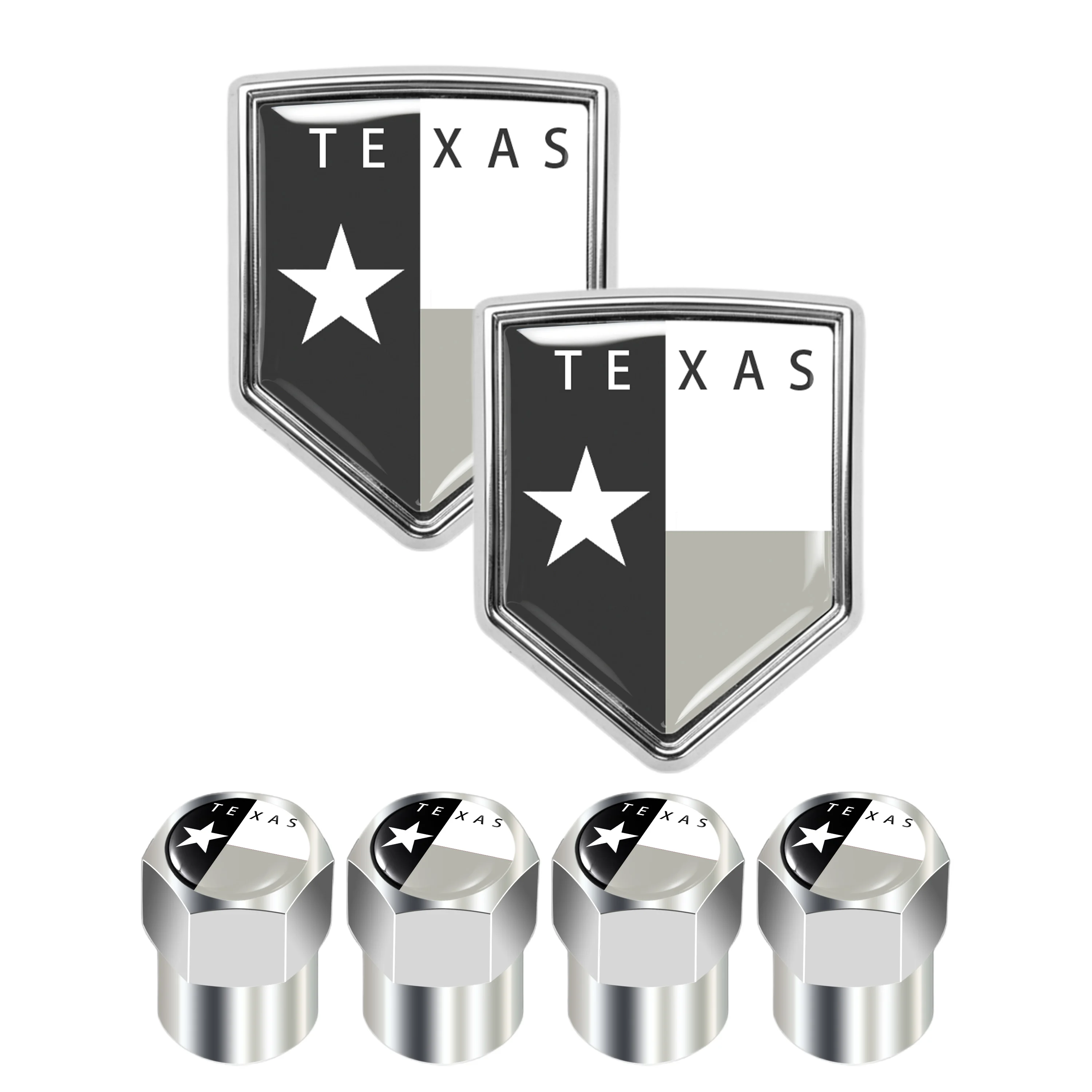 Car Accessories - 2 Black & White Texas Flag Shield Car Stickers & 4 Valve Stem Caps for Car SUV Truck, Classic Lone Star Design
Car Accessories - 2 Black & White Texas Flag Shield Car Stickers & 4 Valve Stem Caps for Car SUV Truck, Classic Lone Star Design