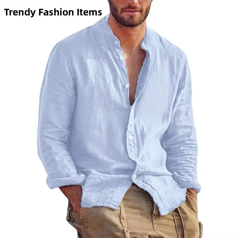 New Men's Long Sleeve Casual Cotton Linen Shirt Stand Collar Pure Color Breathable Top Artistic Simplicity Single Button Design
New Men's Long Sleeve Casual Cotton Linen Shirt Stand Collar Pure Color Breathable Top Artistic Simplicity Single Button Design