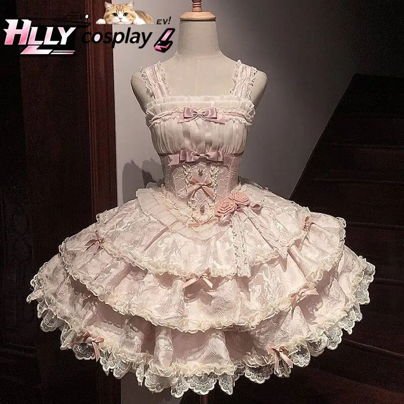 Sweet Lolita JSK Dress Short Sleeve Puffy Layered Cake Skirt with Pink Bows & Lace for Halloween Cosplay Anime Party Costume
Sweet Lolita JSK Dress Short Sleeve Puffy Layered Cake Skirt with Pink Bows & Lace for Halloween Cosplay Anime Party Costume