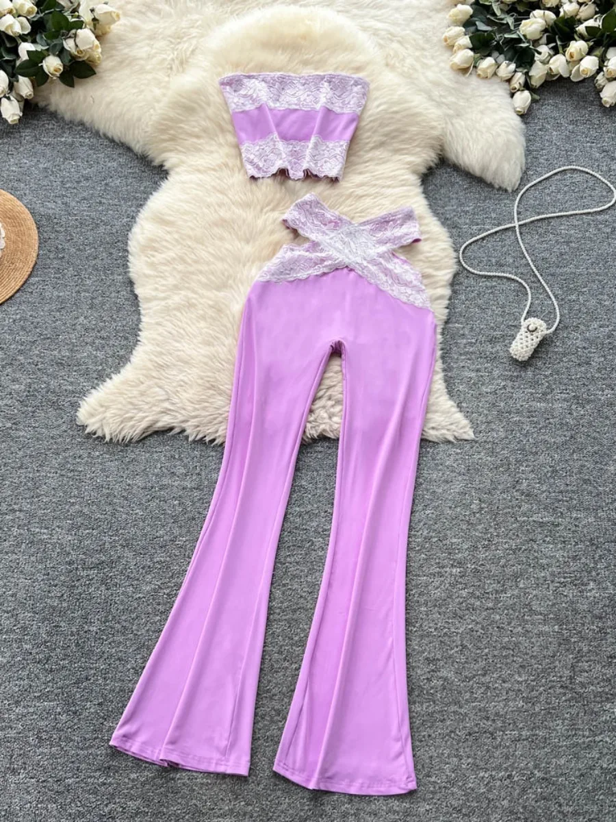 Foamlina, популярный уличный комплект для девочек, летний сексуальный кружевной лоскутный топ без рукавов + облегающие брюки с вырезом и высокой талией, комплекты 
Foamlina, популярный уличный комплект для девочек, летний сексуальный кружевной лоскутный топ без рукавов + облегающие брюки с вырезом и высокой талией, комплекты