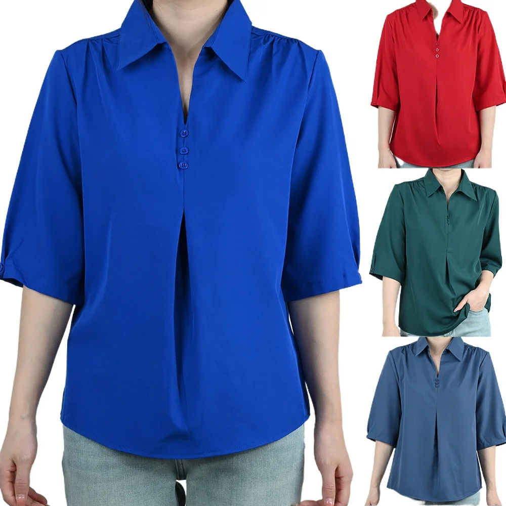 Summer Women Chiffon Shirt Mother Turn-down Collar Buttons Half Sleeve Loose Tops Lady Solid Color Oversized Pullover Mom Tshirt
Summer Women Chiffon Shirt Mother Turn-down Collar Buttons Half Sleeve Loose Tops Lady Solid Color Oversized Pullover Mom Tshirt