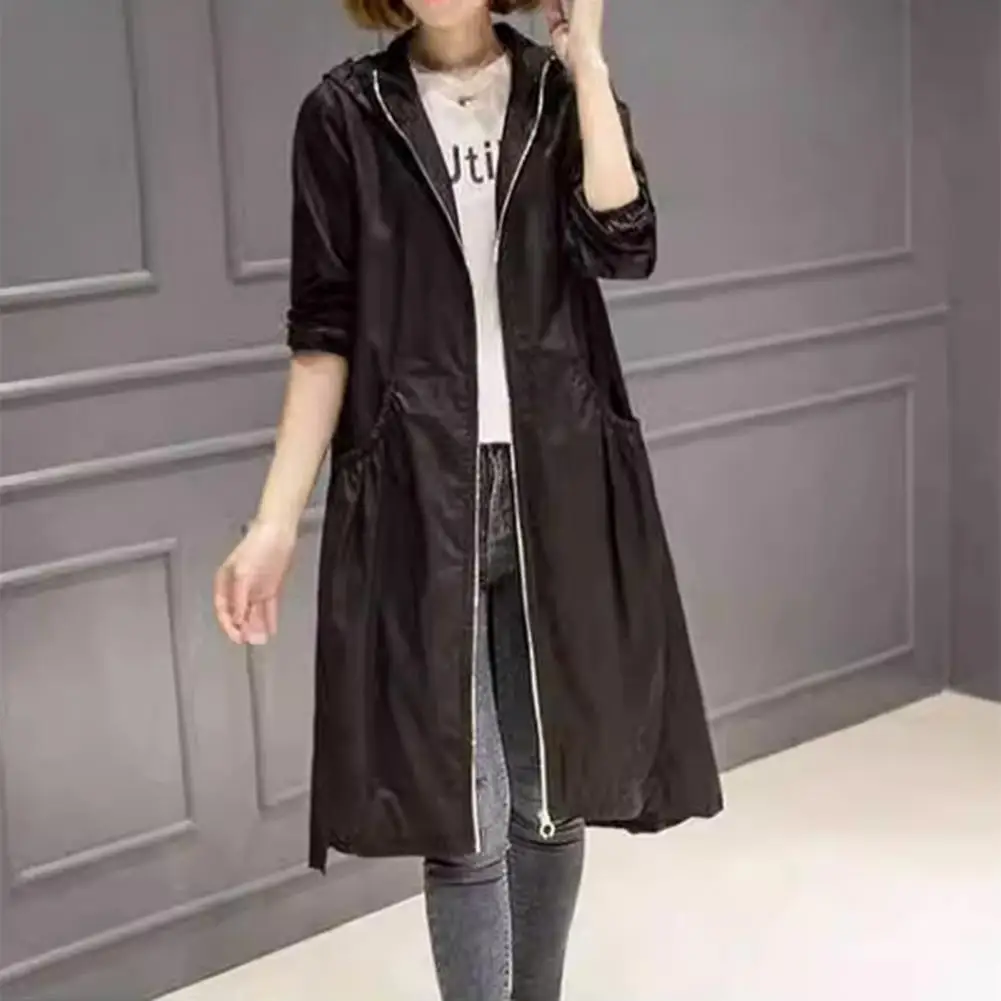 Women Men Windbreaker Stylish Women's Mid-length Hooded Windbreaker with Zipper Placket Long Sleeve Pockets Solid for Streetwear
Women Men Windbreaker Stylish Women's Mid-length Hooded Windbreaker with Zipper Placket Long Sleeve Pockets Solid for Streetwear