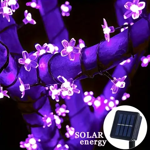 Solar Cherry Blossom String Lights 5M/7M/12M/22M 20-200LED 8 Modes Purple Flower Fairy Lights for Garden Patio Christmas Decor
