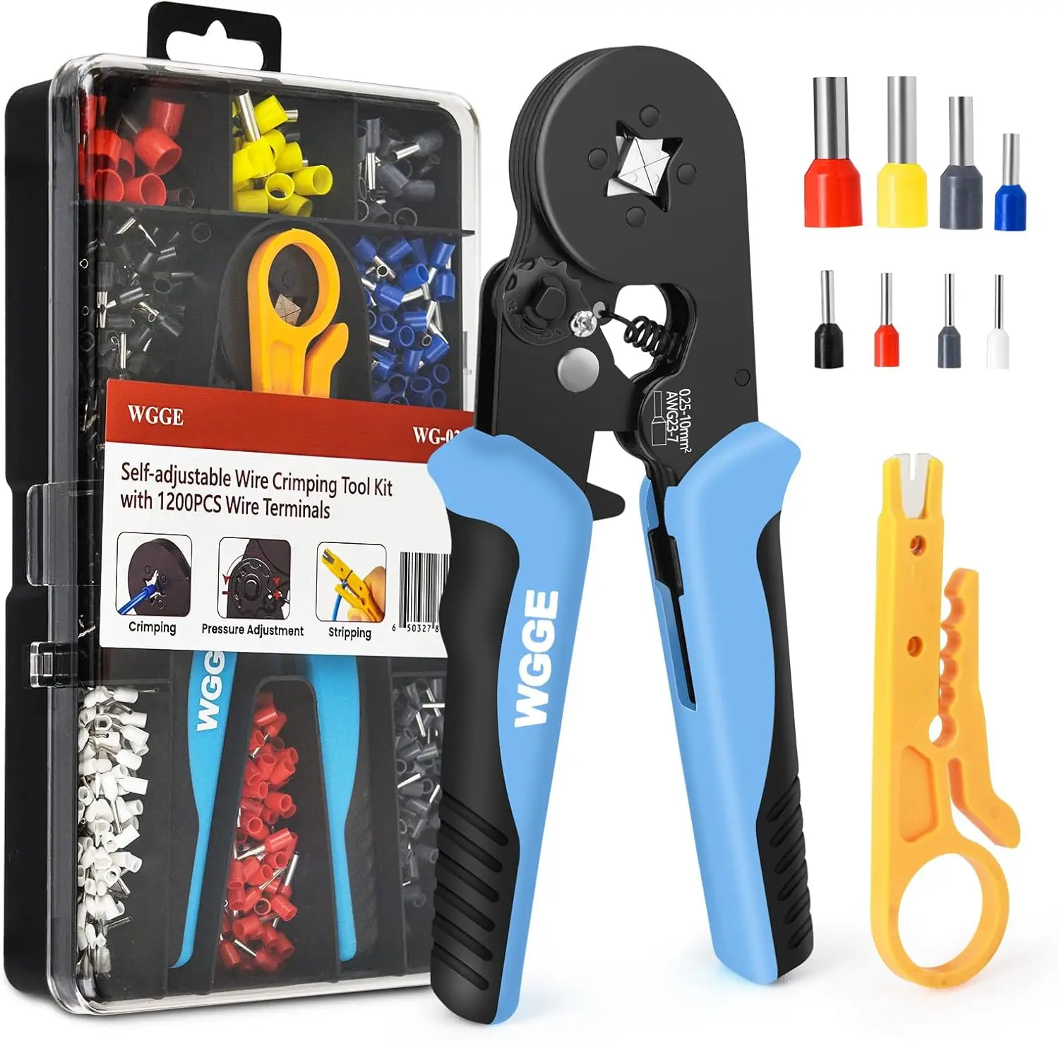 Self-Adjustable Ratchet Ferrule Crimping Tool Kit with 1200pcs Wire Terminals, AWG 23-7
Self-Adjustable Ratchet Ferrule Crimping Tool Kit with 1200pcs Wire Terminals, AWG 23-7