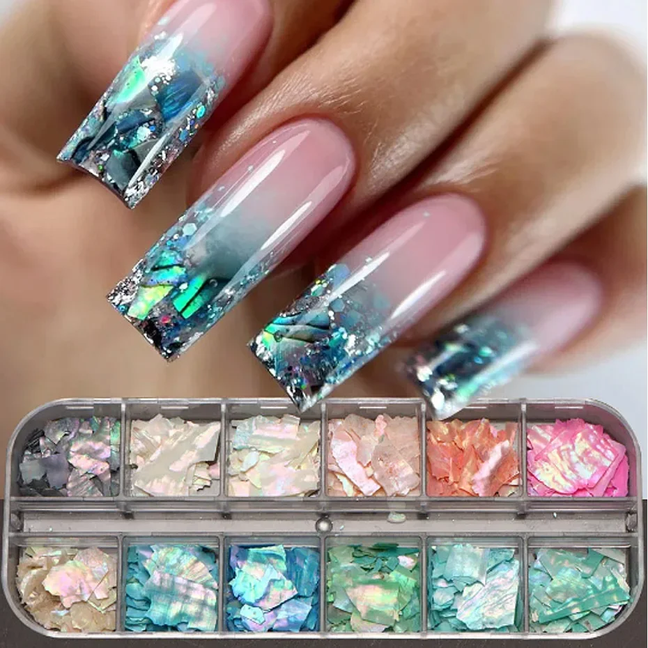 12 Grid Glitter Abalone Shell Flakes For Nail Art Decoration 3D Charms Spring Summer Slices DIY Manicure Paillette Accessories
12 Grid Glitter Abalone Shell Flakes For Nail Art Decoration 3D Charms Spring Summer Slices DIY Manicure Paillette Accessories