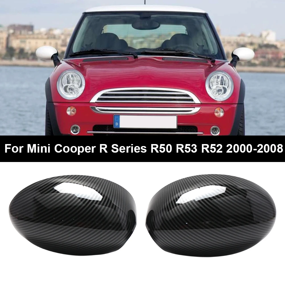 2pcs Rearview Mirror Cover Replacement Black Rear-View Caps Carbon Fiber Car Accessories for Mini Cooper R50 R53 R52 00-08 Year