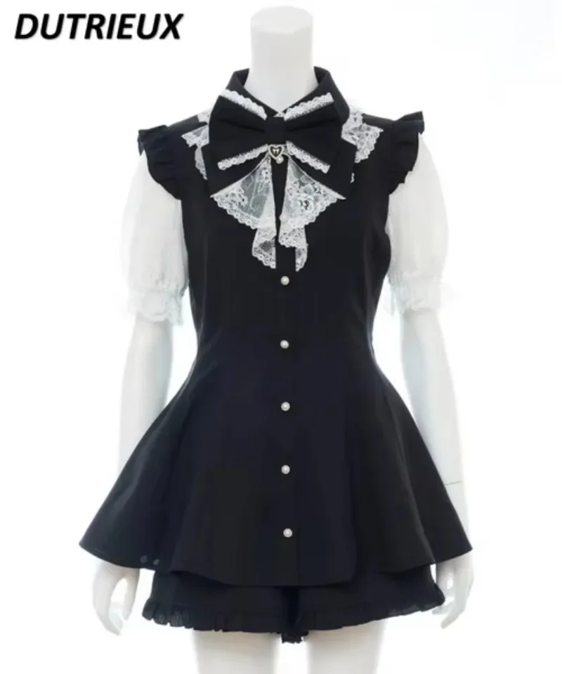 SC Suit Japanese Mine Mass-Produced Lace Bow Cute Sweet Waist Slimming Puff Short Sleeve Shirt Dress and Shorts Two-Piece Set
SC Suit Japanese Mine Mass-Produced Lace Bow Cute Sweet Waist Slimming Puff Short Sleeve Shirt Dress and Shorts Two-Piece Set
