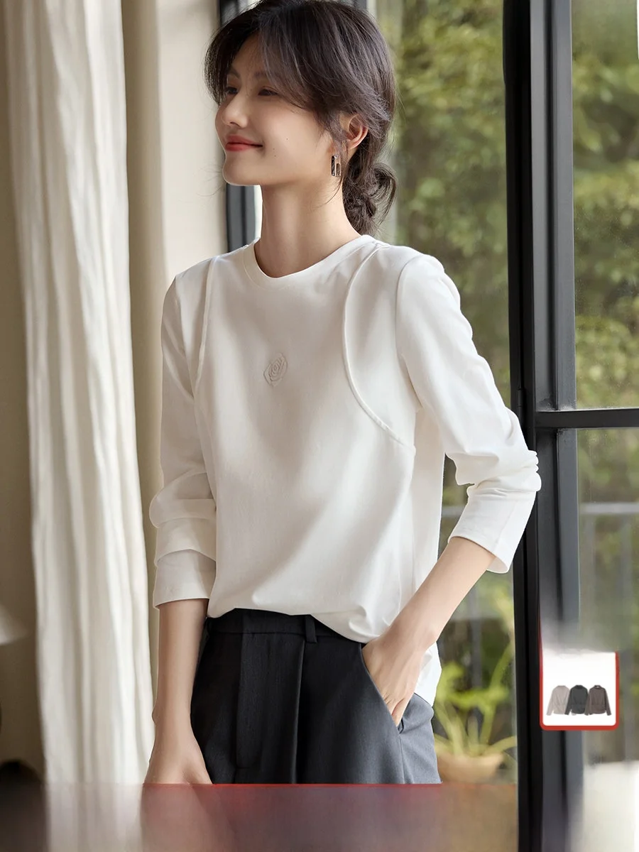 XWI Ele Rose Emed Design Cotton T-irt Women's Basic Autumn Top Faionable Base Layer White irt for Ladies
XWI Ele Rose Emed Design Cotton T-irt Women's Basic Autumn Top Faionable Base Layer White irt for Ladies