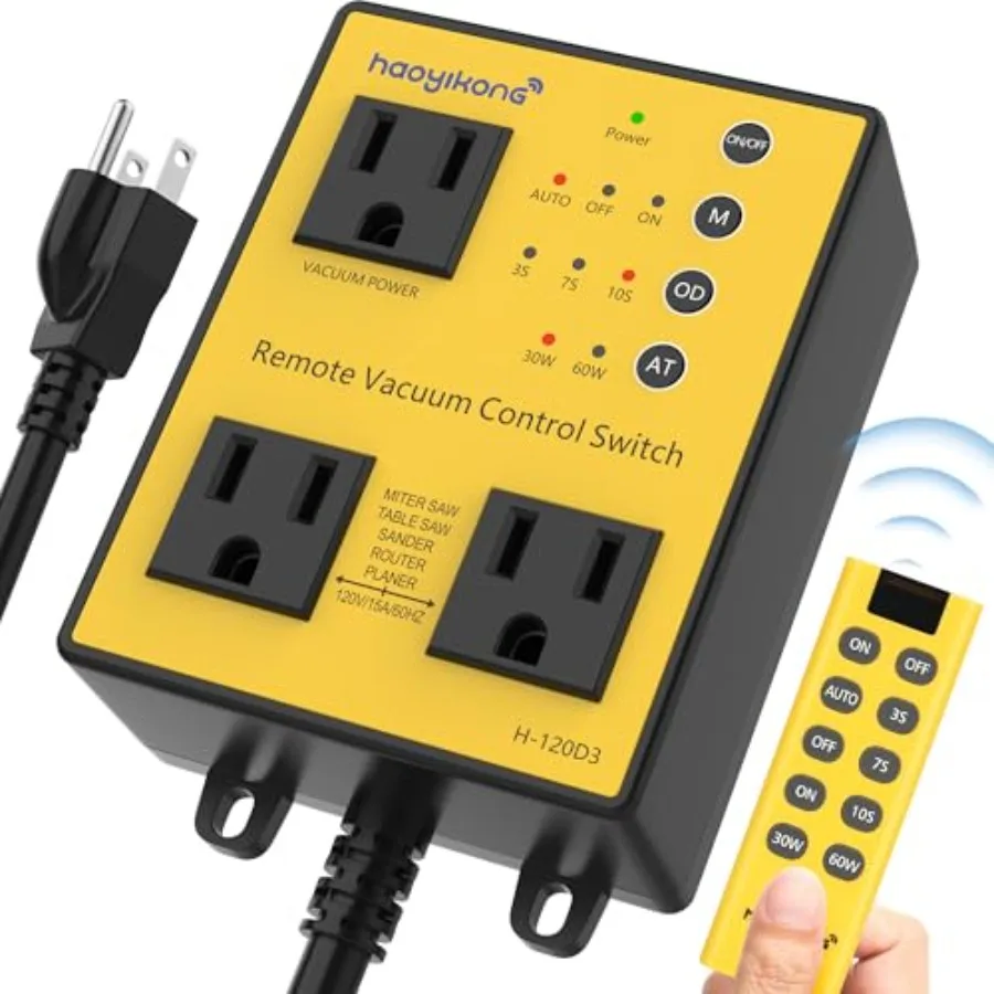 Automatic Vacuum Switch with Remote 3/7/10s Delay Auto Vacuum Switch for Various Power Tools Dust Collector On/Off Delay to Pre
Automatic Vacuum Switch with Remote 3/7/10s Delay Auto Vacuum Switch for Various Power Tools Dust Collector On/Off Delay to Pre