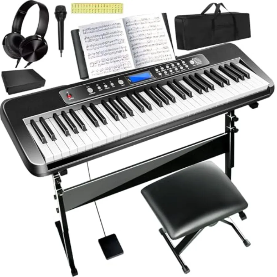 Pro 61-Key Electric Keyboard Piano for home studio use, ABS plastic body, black color, LCD display and sustain pedal included
Pro 61-Key Electric Keyboard Piano for home studio use, ABS plastic body, black color, LCD display and sustain pedal included