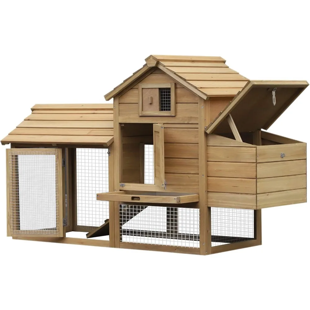 59" Small Wooden Chicken coop Hen House Poultry Cage for Outdoor Backyard with 2 Doors, Nesting Box and Removable Tray, Natural
59" Small Wooden Chicken coop Hen House Poultry Cage for Outdoor Backyard with 2 Doors, Nesting Box and Removable Tray, Natural