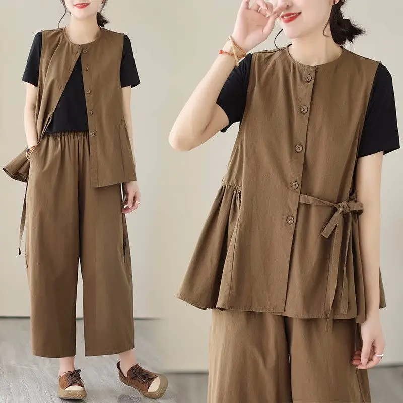 Literature And Art Solid Casual Set Sleeveless Vest+Crop Pants Two Piece Round Neck Loose Women Trousers Tracksuit Z1082
Literature And Art Solid Casual Set Sleeveless Vest+Crop Pants Two Piece Round Neck Loose Women Trousers Tracksuit Z1082