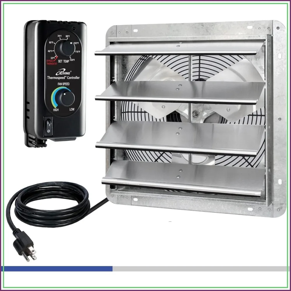 16" Wall Mounted Shutter Exhaust Fan, 1200 CFM, Variable Speed & Thermostat, 1800 sq. ft. Coverage
16" Wall Mounted Shutter Exhaust Fan, 1200 CFM, Variable Speed & Thermostat, 1800 sq. ft. Coverage