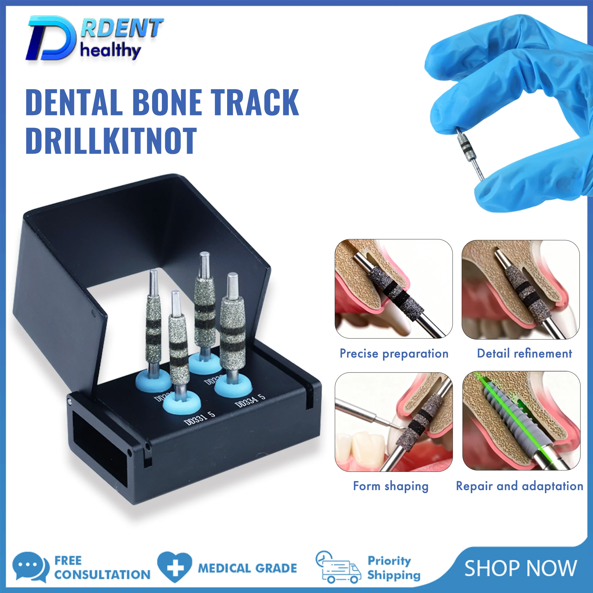 Dental Bone Track Drill Kit Correction Drills Implant Insertion Place Guided Neck Diamond Cutting Grinding Jawbone
Dental Bone Track Drill Kit Correction Drills Implant Insertion Place Guided Neck Diamond Cutting Grinding Jawbone