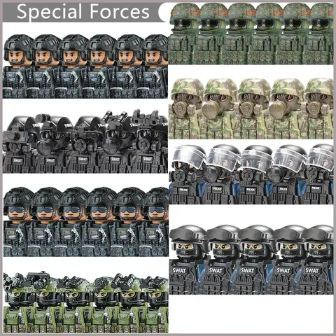 Série de blocs de construction des forces spéciales militaires, figurines de soldats de la police de la ville, commandos SWAT, armée, masque de protection contre les gaz, armes, briques, jouets