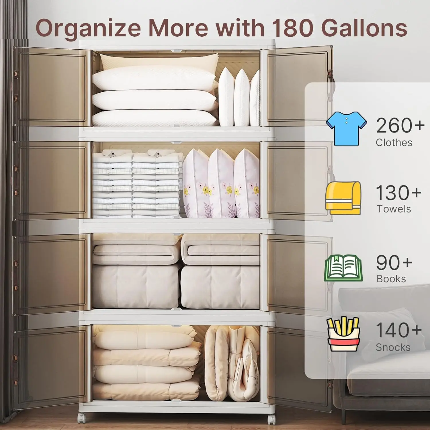 Stackable Storage Bins with Lids, 720QT Closet Organizers and Storage with Doors and Wheels, Extra Large Storage, Customized
Stackable Storage Bins with Lids, 720QT Closet Organizers and Storage with Doors and Wheels, Extra Large Storage, Customized