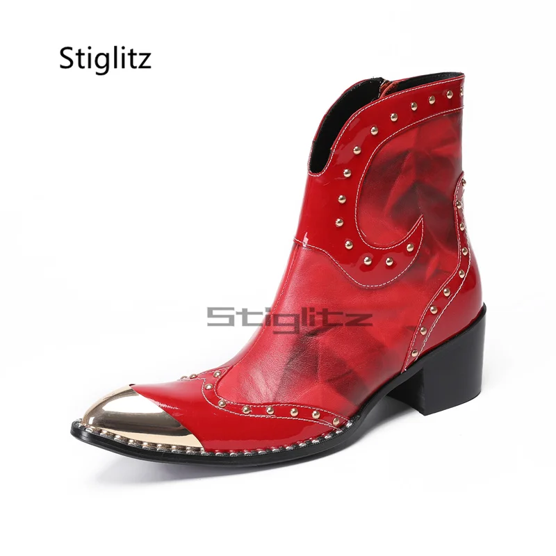 Metal Toe Rivet Red Boots for Men High Heeled Genuine Leather Patchwork Side Zipper Ankle Boots Autumn Winter Male Shoes
Metal Toe Rivet Red Boots for Men High Heeled Genuine Leather Patchwork Side Zipper Ankle Boots Autumn Winter Male Shoes