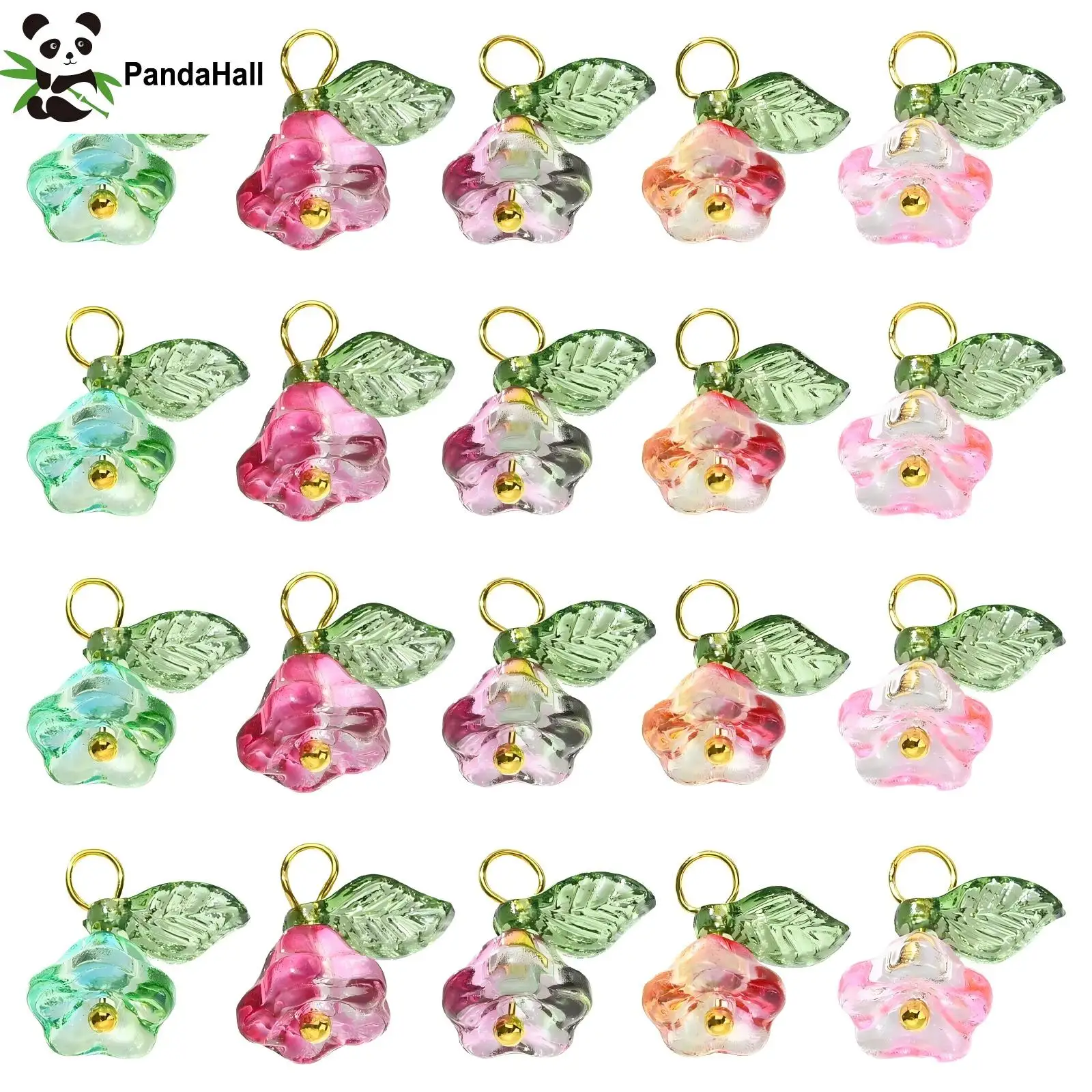 Pandahall 50Pcs 5 Colors Trumpet Charms Colorful Glass Flower Charms with Green Leaf Trumpet Flower Charms for Jewelry Making
Pandahall 50Pcs 5 Colors Trumpet Charms Colorful Glass Flower Charms with Green Leaf Trumpet Flower Charms for Jewelry Making