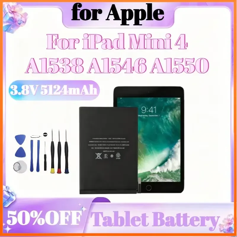 Tablet Battery 5124mAh 3.8V For Apple For iPad Mini 4 A1538 A1546 A1550 Battery +Tools
Tablet Battery 5124mAh 3.8V For Apple For iPad Mini 4 A1538 A1546 A1550 Battery +Tools