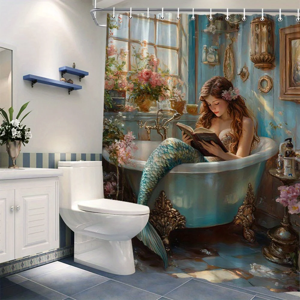Mermaid Reading Book In Bathtub Fantasy Oil Painting Art Decorative Shower Curtain
Mermaid Reading Book In Bathtub Fantasy Oil Painting Art Decorative Shower Curtain
