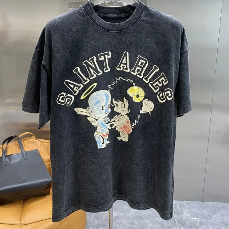 Sword Baby Angel Retro Distressed Cracked Print Saint T-shirts Cotton Round Neck Short Sleeve Men Men Casual Tops Streetwear
Sword Baby Angel Retro Distressed Cracked Print Saint T-shirts Cotton Round Neck Short Sleeve Men Men Casual Tops Streetwear