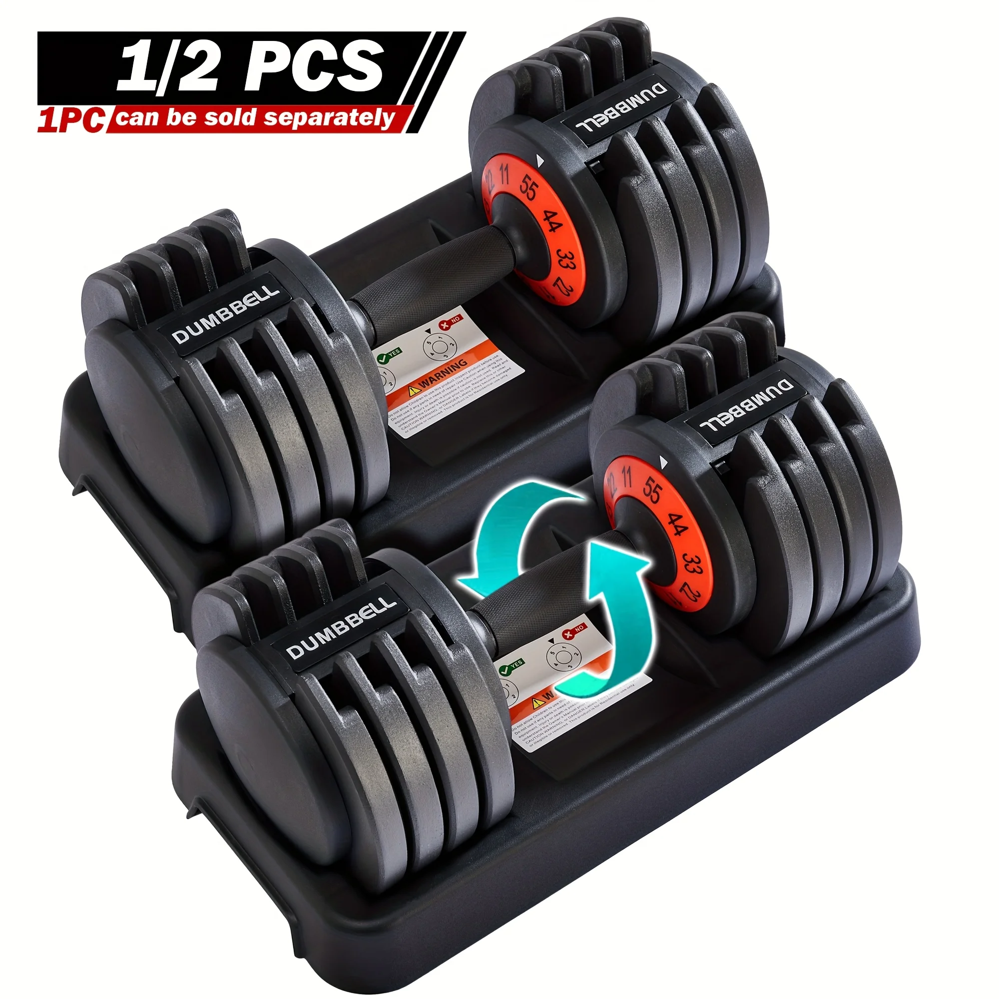 55 Lbs Pair Adjustable Dumbbell Set With Quick-Change Weight System&Tray-Heavy-Duty Home Gym Equipment For Men & Women, Full-Body Workout (Upper/Lower/Total Body)-Compatible With Adapter (Sold Separately) - Black Dumbbells, 1PC Can Be Sold Separately
55 Lbs Pair Adjustable Dumbbell Set With Quick-Change Weight System&Tray-Heavy-Duty Home Gym Equipment For Men & Women, Full-Body Workout (Upper/Lower/Total Body)-Compatible With Adapter (Sold Separately) - Black Dumbbells, 1PC Can Be Sold Separately