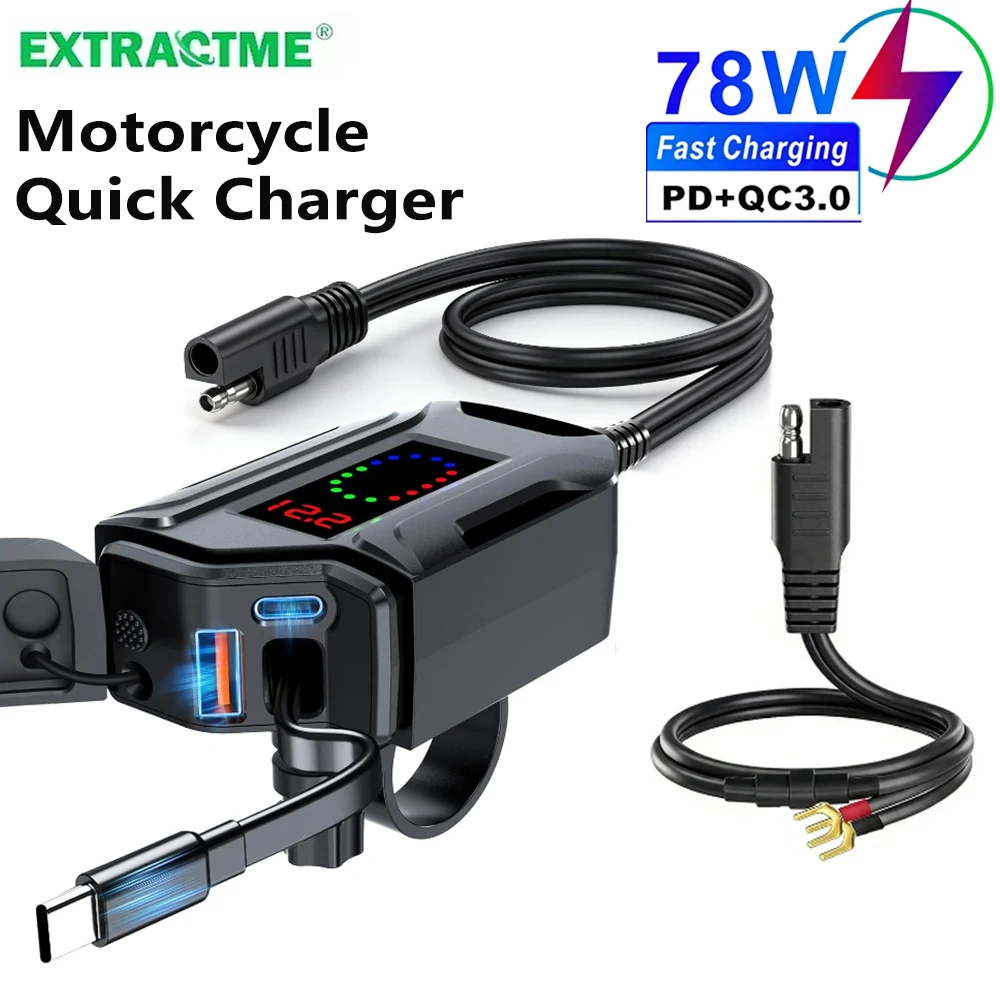 Extractme 78W Motorcycle Fast Charger Handlebar PD+QC3.0 USB Socket Digital Switch Voltmeter Retractable Cable Waterproof
Extractme 78W Motorcycle Fast Charger Handlebar PD+QC3.0 USB Socket Digital Switch Voltmeter Retractable Cable Waterproof