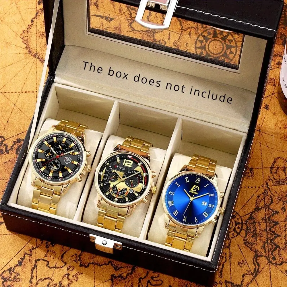 Elegant Casual Men's Luxury Gold Three Piece Watches Set Mens Calendar Business WishWatch Men Stainless Steel Watch
Elegant Casual Men's Luxury Gold Three Piece Watches Set Mens Calendar Business WishWatch Men Stainless Steel Watch