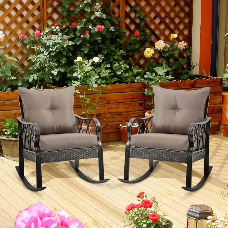Outdoor Wicker Rocking Chairs Set with Cushions, Aluminum Rattan Porch Rockers with Armrests for Garden
Outdoor Wicker Rocking Chairs Set with Cushions, Aluminum Rattan Porch Rockers with Armrests for Garden