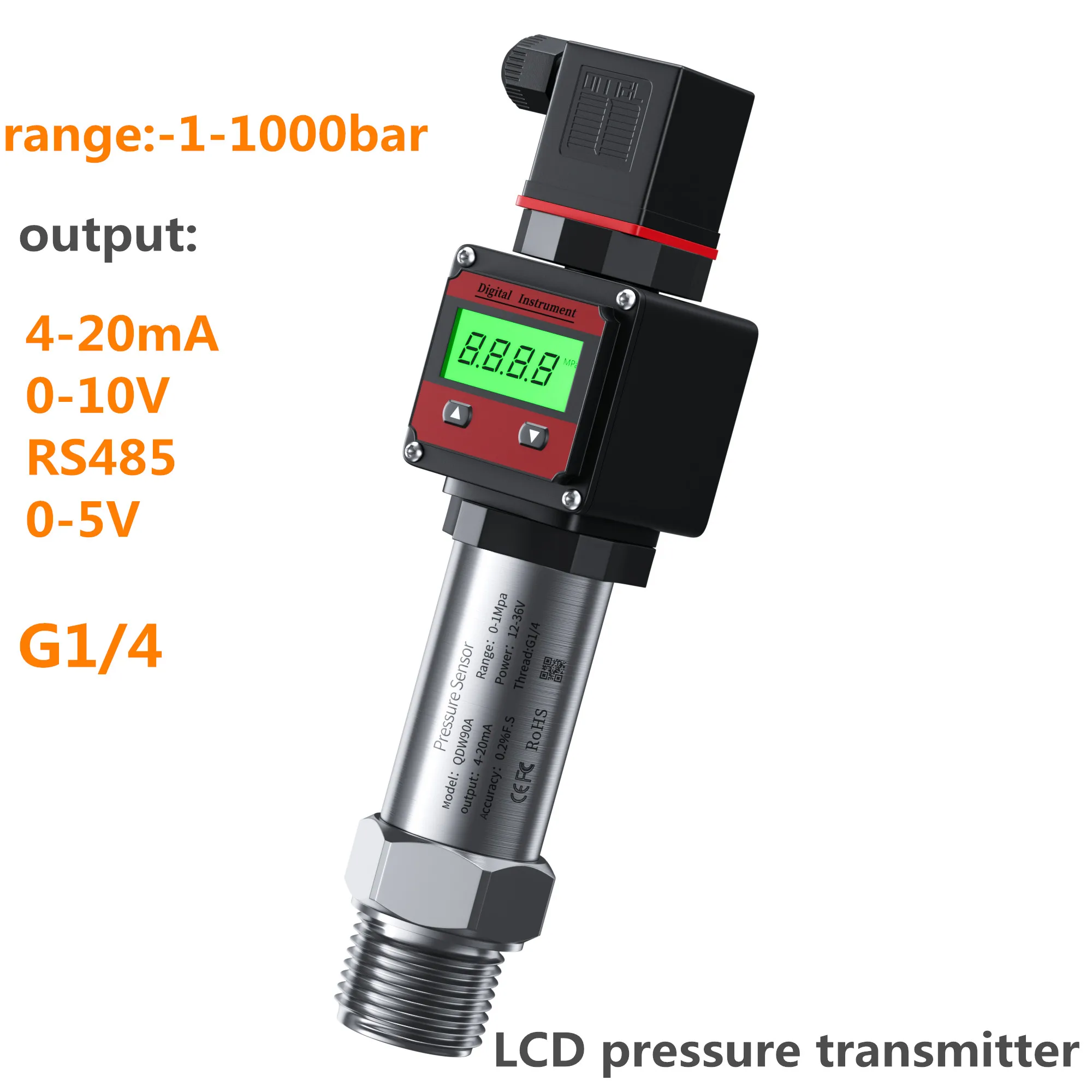 ЖК-дисплей G1/4" Датчик давления 4-20 мА 0-10 В Датчик давления RS485 Датчик-передатчик
ЖК-дисплей G1/4" Датчик давления 4-20 мА 0-10 В Датчик давления RS485 Датчик-передатчик