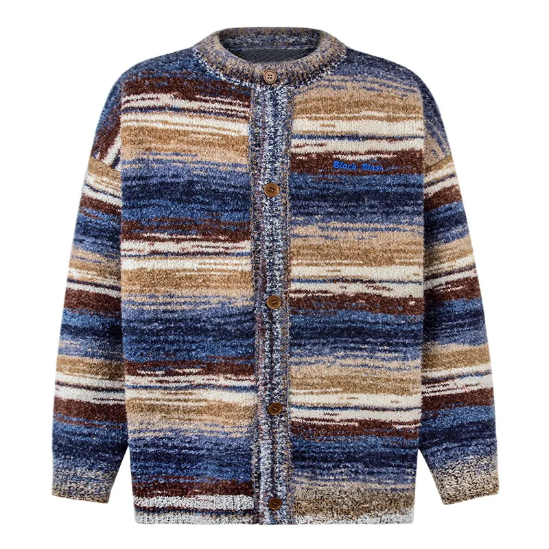 Men Colorful Gradient Cardigan Retro Contrasting Couple Wool Sweater Hip Hop Striped Streetwear Winter Men Casual Knitted Jacket
Men Colorful Gradient Cardigan Retro Contrasting Couple Wool Sweater Hip Hop Striped Streetwear Winter Men Casual Knitted Jacket