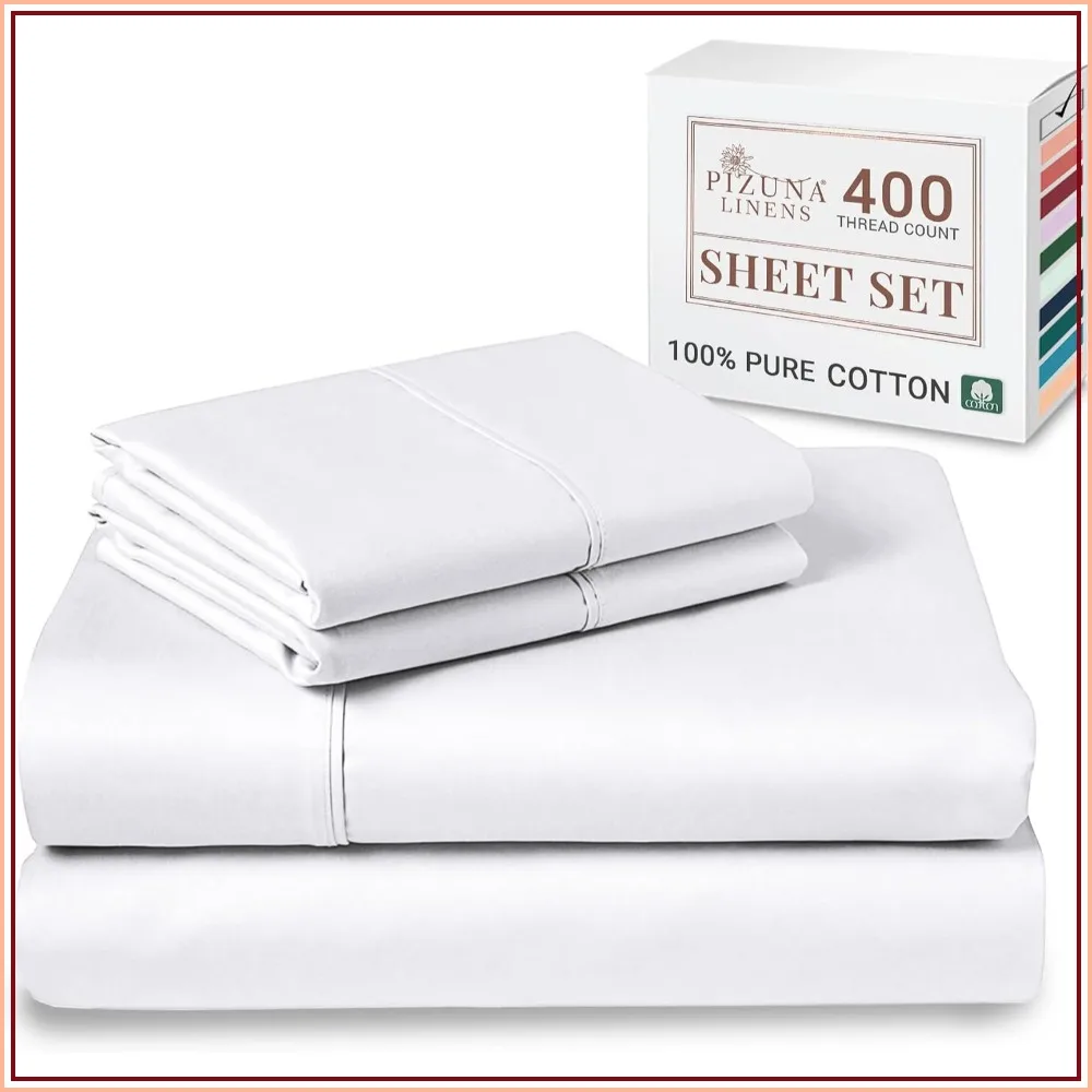 400 Thread Count Queen Cotton Sheets Set, Cooling Hotel Luxury Bedding with 15" Deep Pocket Fitted Sheet, White
400 Thread Count Queen Cotton Sheets Set, Cooling Hotel Luxury Bedding with 15" Deep Pocket Fitted Sheet, White