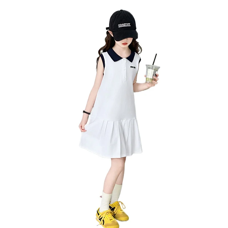 2025 Trendy Girls' Polo Neck Dress Sleeveless Pleated Princess Dress for Teens White Grey Turn Down Collar Outfit
2025 Trendy Girls' Polo Neck Dress Sleeveless Pleated Princess Dress for Teens White Grey Turn Down Collar Outfit