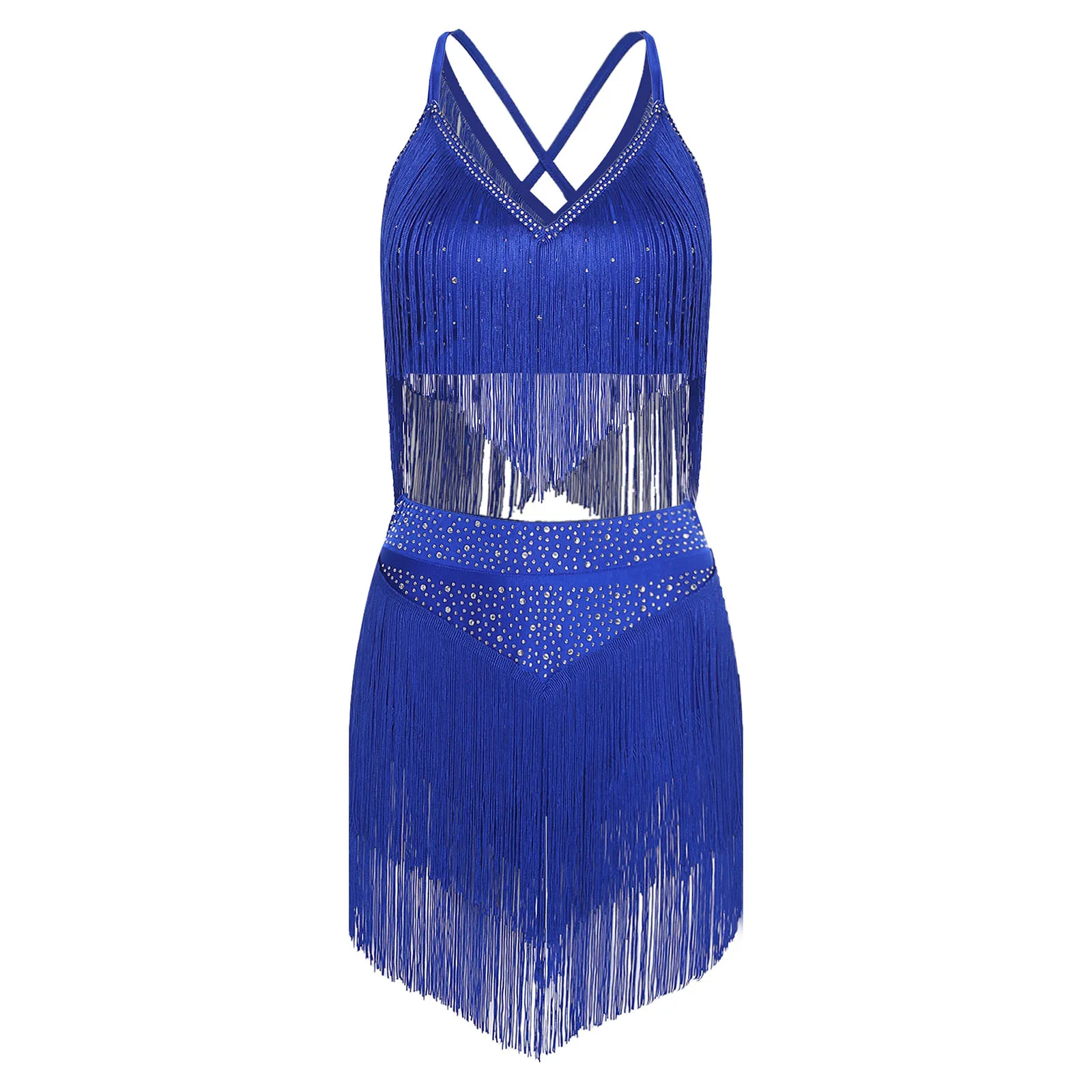 Women Salsa Latin Dance Performance Competition Costume Sleeveless Crisscross Back Fringe Crop Top with Tiered Tassels Skirt Set
Women Salsa Latin Dance Performance Competition Costume Sleeveless Crisscross Back Fringe Crop Top with Tiered Tassels Skirt Set