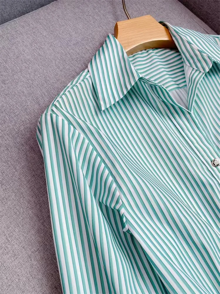 Summer New Fashion Green Stripes Shirt Dress Women Elegant Single Breasted High Waist Preppy Style Short Robe Ladies 2024
Summer New Fashion Green Stripes Shirt Dress Women Elegant Single Breasted High Waist Preppy Style Short Robe Ladies 2024