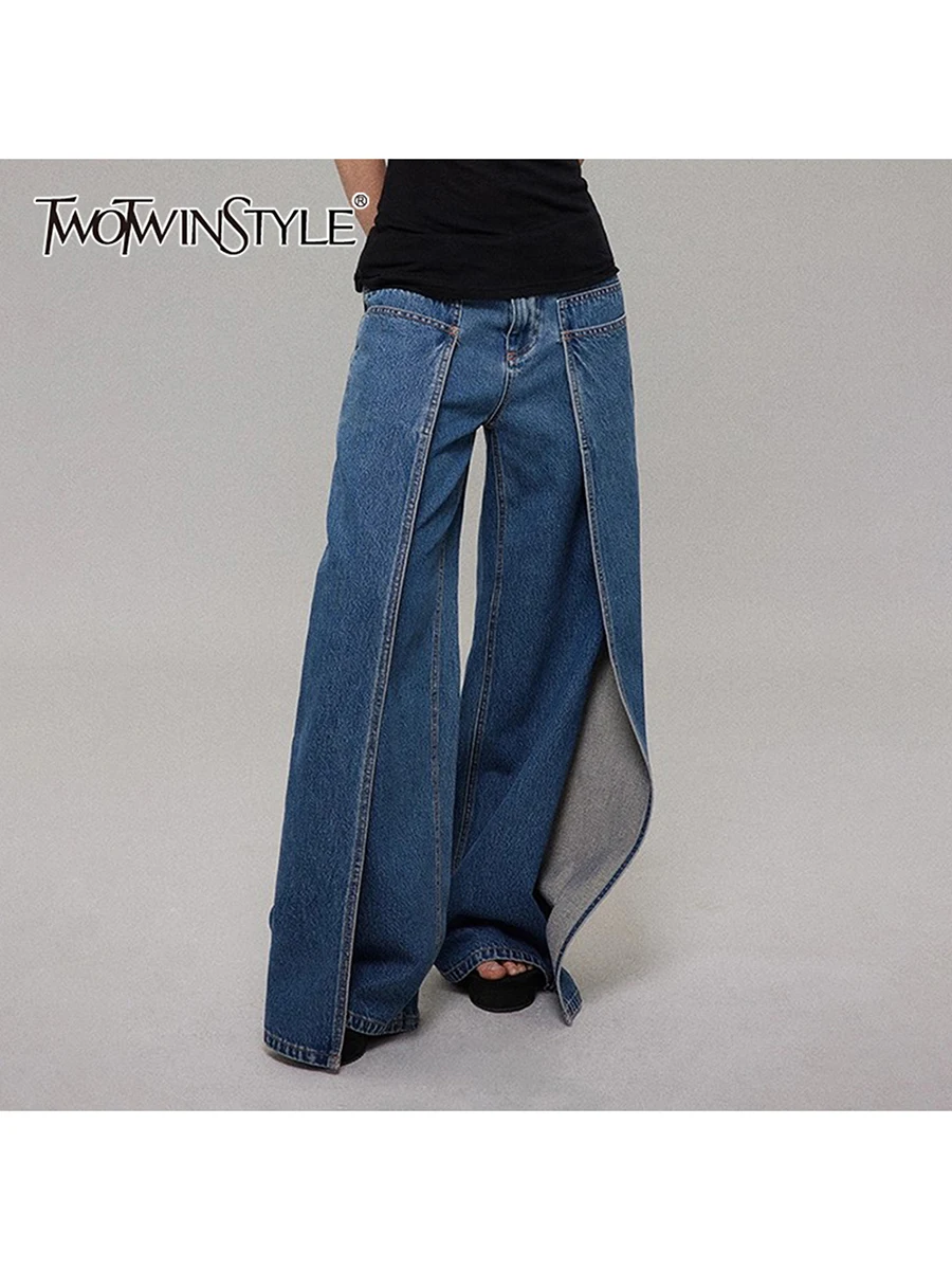 TWOTWINSTYLE Loose Design Sense Minimalist Jeans for Women High Waist Spliced Pockets Fashion Wide Leg Jean Female Clothing New
TWOTWINSTYLE Loose Design Sense Minimalist Jeans for Women High Waist Spliced Pockets Fashion Wide Leg Jean Female Clothing New