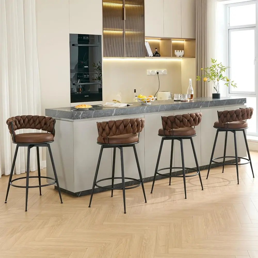 Set of 4 28 Swivel Bar Stools with Woven Back and Suede Fabric for Counter Height, Suitable for Kitchen Island, Cafe, and Pub in
Set of 4 28 Swivel Bar Stools with Woven Back and Suede Fabric for Counter Height, Suitable for Kitchen Island, Cafe, and Pub in