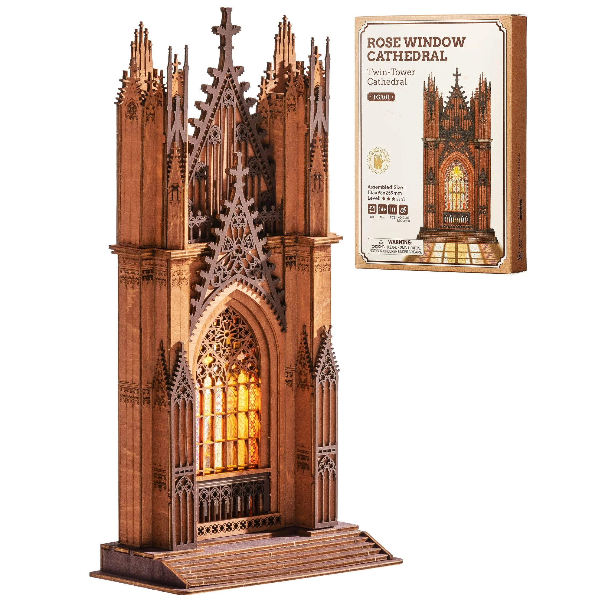 Rolife Wooden 3D Puzzle Twin-Tower Cathedral Model Building Kit DIY Miniature House Kit with LED Light for Bookshelf Decor
Rolife Wooden 3D Puzzle Twin-Tower Cathedral Model Building Kit DIY Miniature House Kit with LED Light for Bookshelf Decor