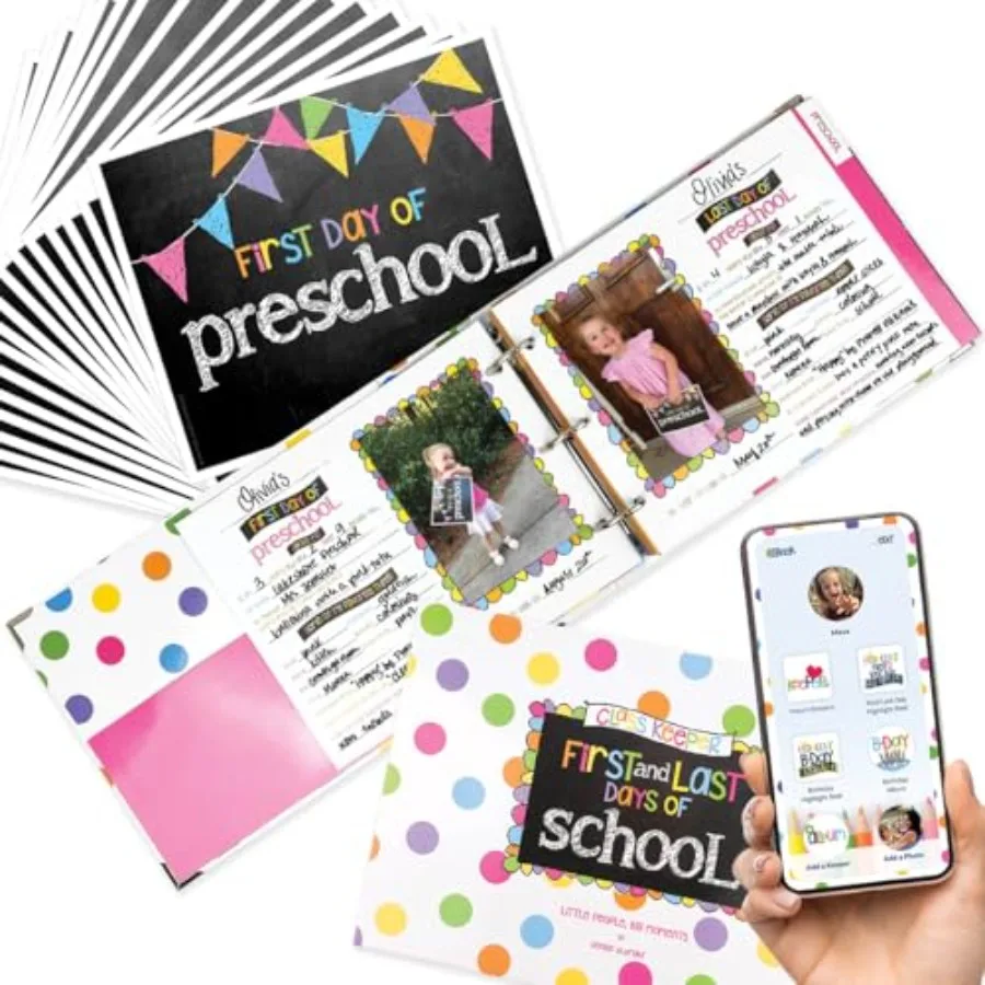 Class Keeper Memory Book with First and Last Day of School Photo Signs, Pastel Dots Scrapbook Album and Pennant Flags Photo Pro
Class Keeper Memory Book with First and Last Day of School Photo Signs, Pastel Dots Scrapbook Album and Pennant Flags Photo Pro