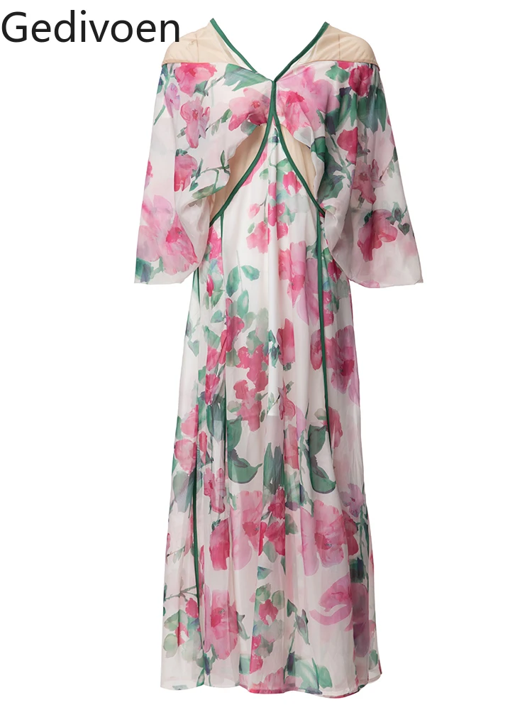 Gedivoen Fashion Designer Spring Summer Dress Women FLowers Print Backness Chiffon Temperament Holiday V Neck Midi Dress
Gedivoen Fashion Designer Spring Summer Dress Women FLowers Print Backness Chiffon Temperament Holiday V Neck Midi Dress