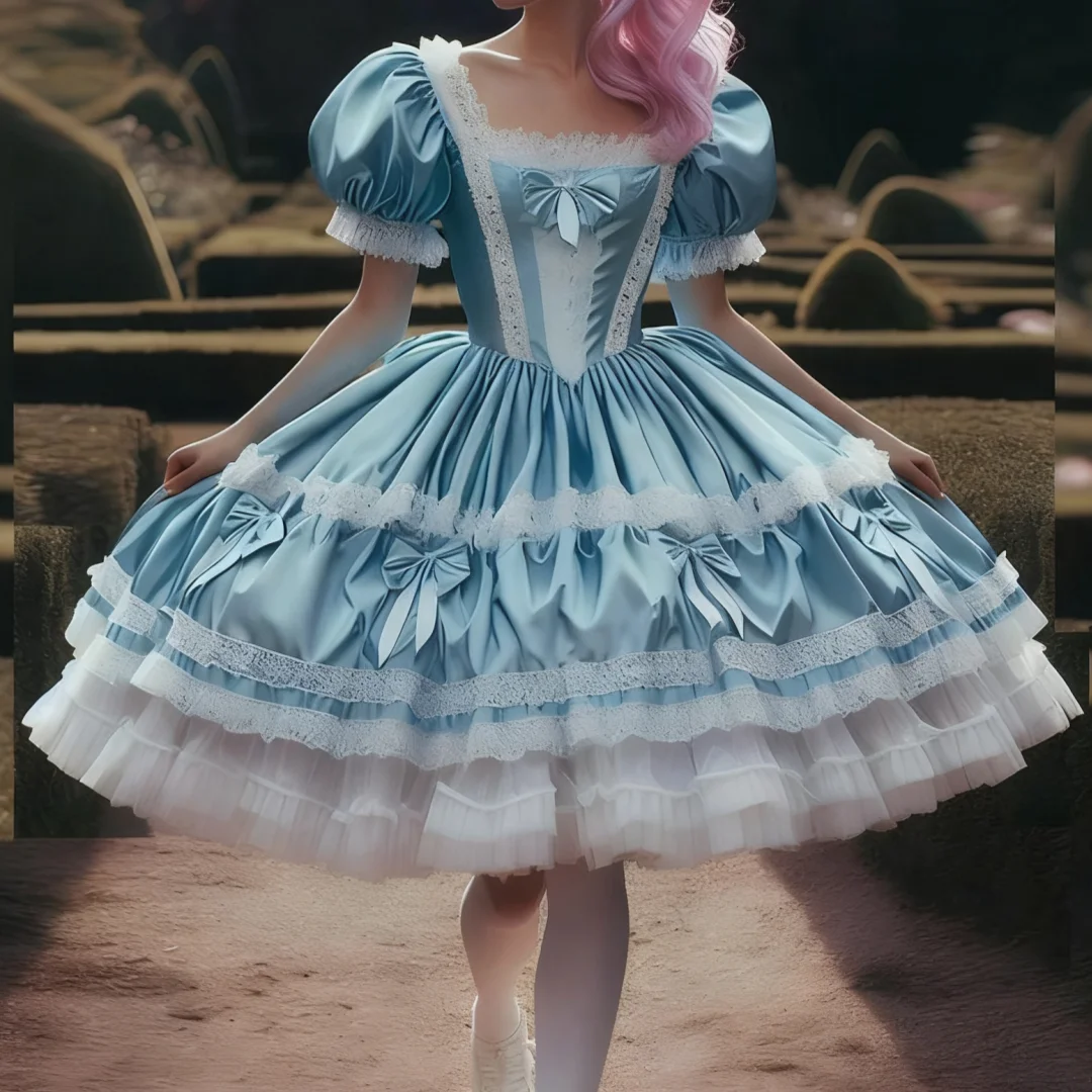 Short Sleeves Tiered Ruffles Lace Lolita Maid Evening Dress Elegant Birthday Cocktail Blue Cosplay Prom Dress 2025 Customized
Short Sleeves Tiered Ruffles Lace Lolita Maid Evening Dress Elegant Birthday Cocktail Blue Cosplay Prom Dress 2025 Customized