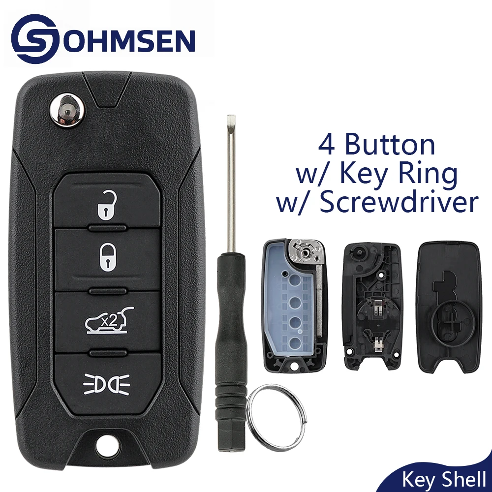 OHMSEN 4-кнопочный откидной чехол для автомобильного ключа для Jeep Renegade Wrangler 2014-2021 с дистанционным управлением
OHMSEN 4-кнопочный откидной чехол для автомобильного ключа для Jeep Renegade Wrangler 2014-2021 с дистанционным управлением