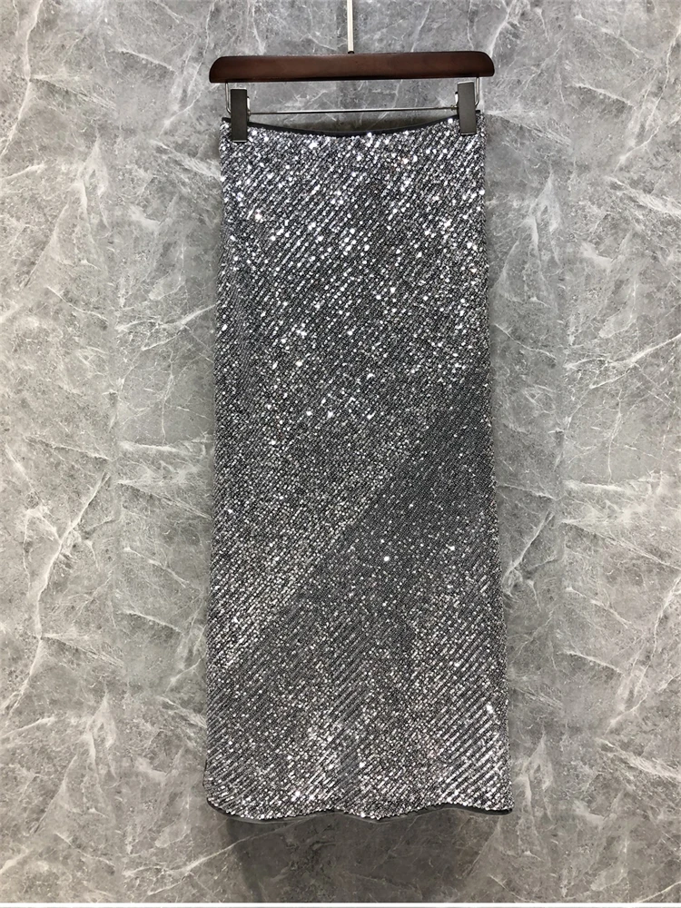 Elegant Shiny High Waist Asymmetrical Cut Heavy Embellished Long Skirt Women's European Style Autumn Fashionable Lady Dress
Elegant Shiny High Waist Asymmetrical Cut Heavy Embellished Long Skirt Women's European Style Autumn Fashionable Lady Dress