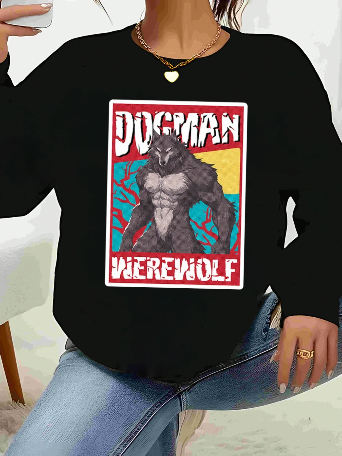 Dogman Werewolf Топ с длинными рукавами и принтом Хэллоуин Костюм Одежда для вечеринок Женская повседневная толстовка
Dogman Werewolf Топ с длинными рукавами и принтом Хэллоуин Костюм Одежда для вечеринок Женская повседневная толстовка