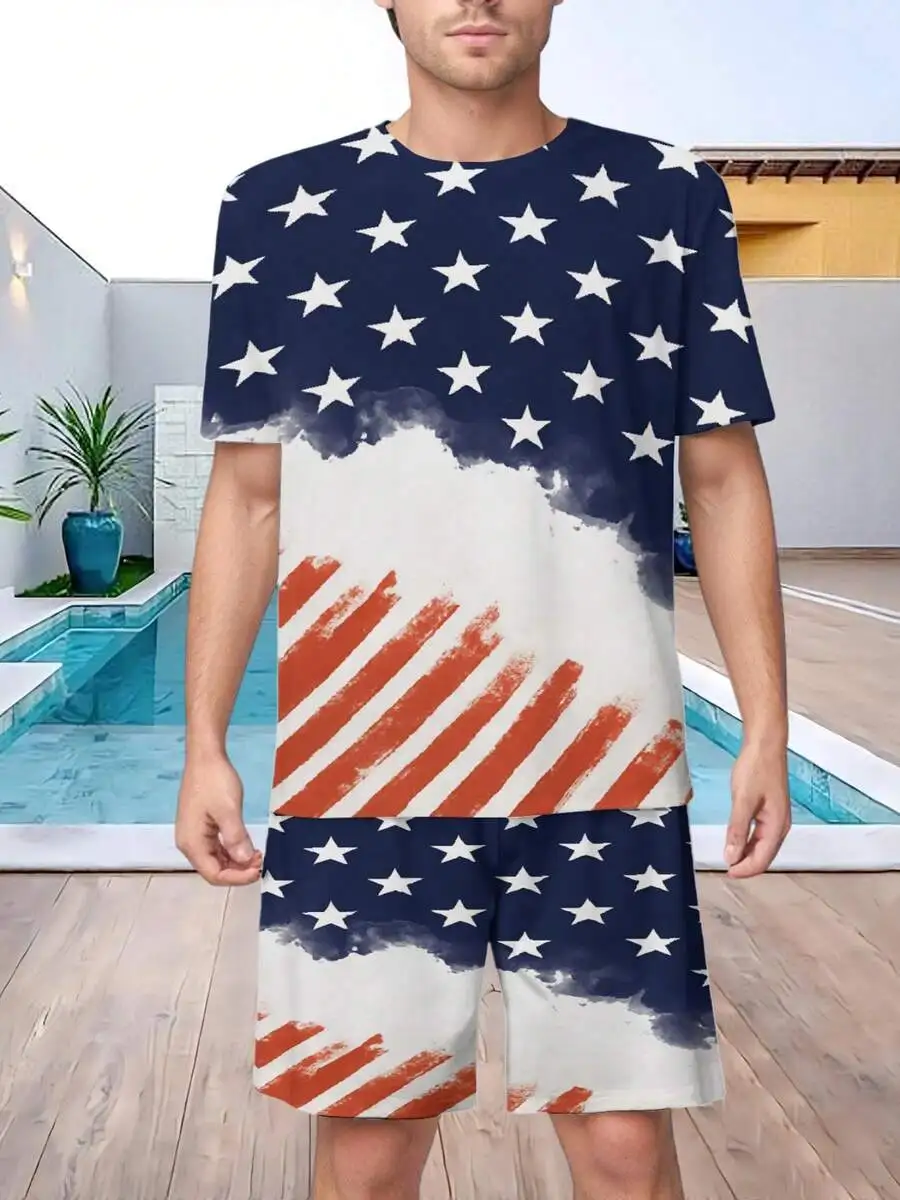 Mens American Flag Print 3D Short Sleeve T-Shirt And Shorts Set Casual Comfortable Two Piece Outfit
Mens American Flag Print 3D Short Sleeve T-Shirt And Shorts Set Casual Comfortable Two Piece Outfit