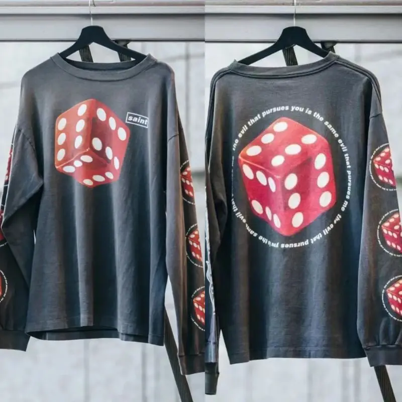 Vintage Black Street Saint Long Sleeve Tshirts Dice Print Black Washed Hole Cotton Round Neck Pullover Men Women VTG Sweatshirts
Vintage Black Street Saint Long Sleeve Tshirts Dice Print Black Washed Hole Cotton Round Neck Pullover Men Women VTG Sweatshirts