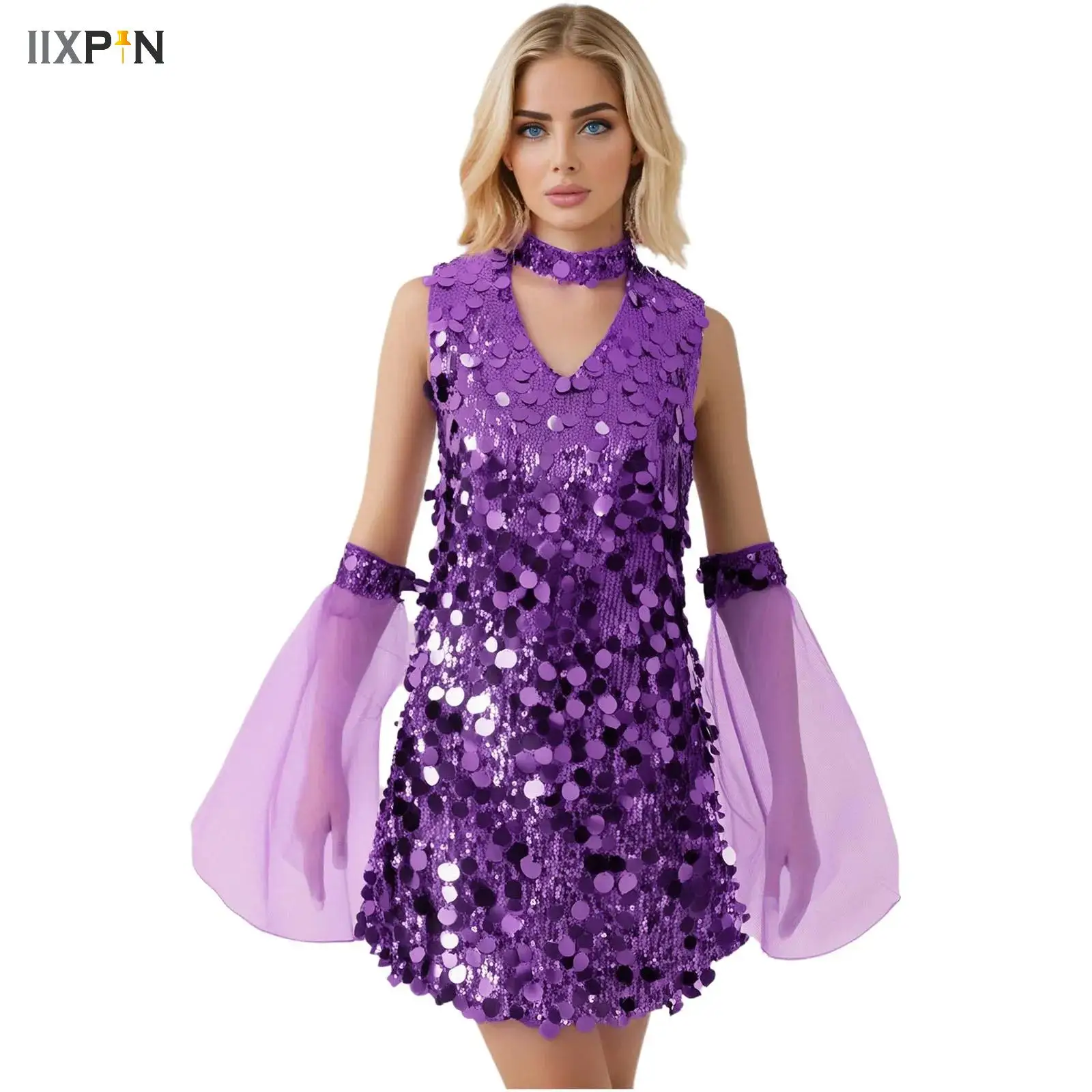 Women Sequins 60s 70s Hippie Costume Disco Diva Dancing Dress with Removable Sleeve Vintage Party Stage Performance Outfits
Women Sequins 60s 70s Hippie Costume Disco Diva Dancing Dress with Removable Sleeve Vintage Party Stage Performance Outfits